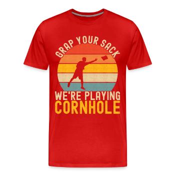 Cornhole Player Cornhole Board - Men's Premium Organic T-Shirt - red - Front - Damien (186cm)