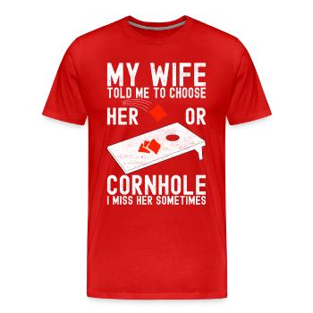 Cornhole Player Cornhole Board - Men's Premium Organic T-Shirt - red - Front - Damien (186cm)