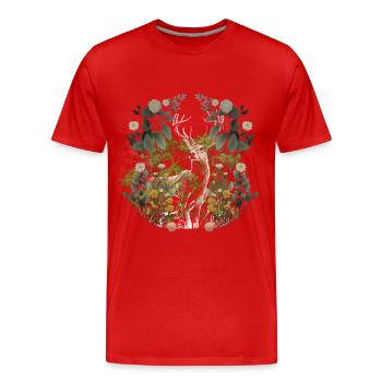Hirsch Rotwild Schweden Skandinavien Natur Flora - Männer Premium Bio T-Shirt - Rot - Vorne - Damien (186cm)