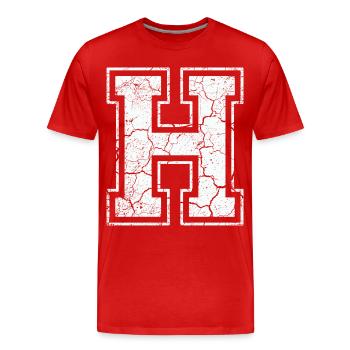 Un caractère H dans blanc in Used Look - T-shirt bio Premium Homme - rouge - Devant - Damien (186cm)