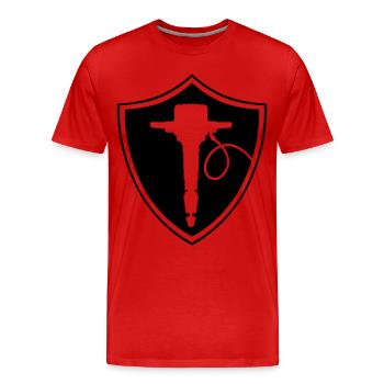 presslufthammer_schild - Männer Premium Bio T-Shirt - Rot - Vorne - Damien (186cm)