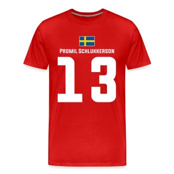 Schwedische Namen Fußball Sauf Mallorca Trikot - Männer Premium Bio T-Shirt - Rot - Vorne - Damien (186cm)