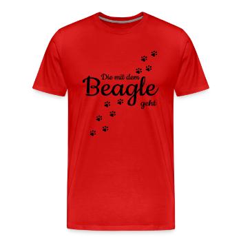 Die Mit Dem Beagle Geht Hund Spazieren Hunde Gassi - Männer Premium Bio T-Shirt - Rot - Vorne - Damien (186cm)