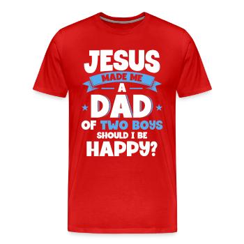Jésus Père Papa Deux Garçons - T-shirt bio Premium Homme - rouge - Devant - Damien (186cm)