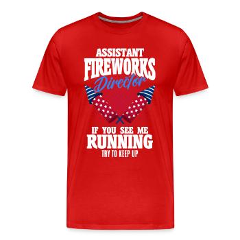 Drôle de feu d’artifice pyrotechnicien disant - T-shirt bio Premium Homme - rouge - Devant - Damien (186cm)