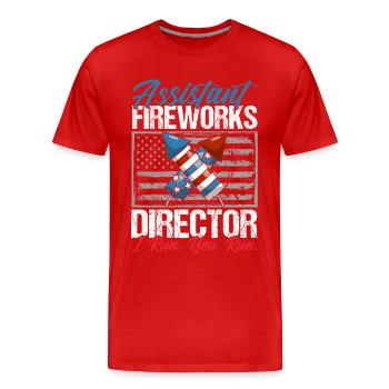 Drôle de feu d’artifice pyrotechnicien disant - T-shirt bio Premium Homme - rouge - Devant - Damien (186cm)