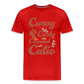 Curvy Curly Caramel Sweet Feminist - Men's Premium Organic T-Shirt - red - Front - Damien (186cm)