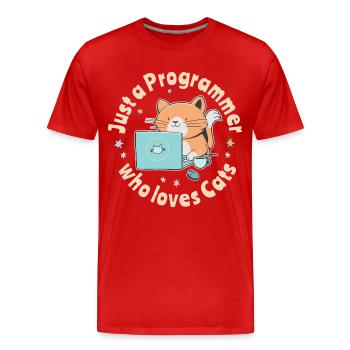 Nur ein Programmierer, der Katzen liebt - Männer Premium Bio T-Shirt - Rot - Vorne - Damien (186cm)