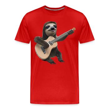 Sloth with guitar - Men's Premium Organic T-Shirt - red - Front - Damien (186cm)