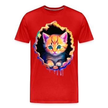 Orange Kitten coming out from inside - Men's Premium Organic T-Shirt - red - Front - Damien (186cm)