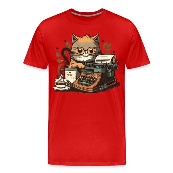 Smokin Cat Writer - Men's Premium Organic T-Shirt - red - Front - Damien (186cm)