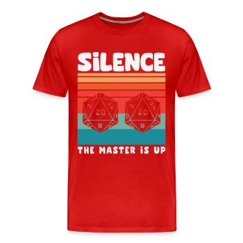Silence! The Master Is Up D20 Cube - Men's Premium Organic T-Shirt - red - Front - Damien (186cm)