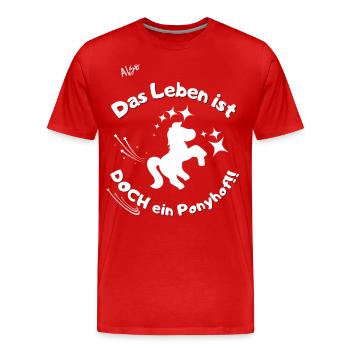 Ponyhof mit weißer Schrift - Männer Premium Bio T-Shirt - Rot - Vorne - Damien (186cm)