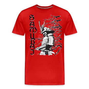Samouraï aux fleurs de cerisier - T-shirt bio Premium Homme - rouge - Devant - Damien (186cm)