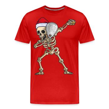 Skelett mit Padelschläger und Weihnachtsmütze - Männer Premium Bio T-Shirt - Rot - Vorne - Damien (186cm)
