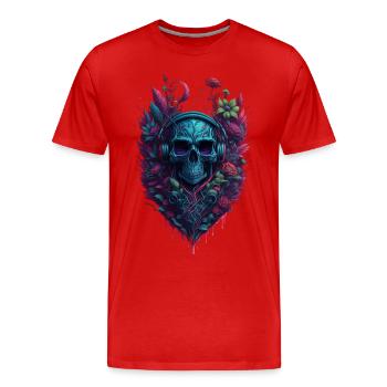 Schädel, Rockmusik, Totenkopf, Flowers - Männer Premium Bio T-Shirt - Rot - Vorne - Damien (186cm)