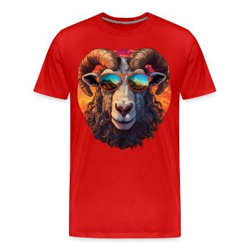 Sven the cool, friendly proud ram - Men's Premium Organic T-Shirt - red - Front - Damien (186cm)