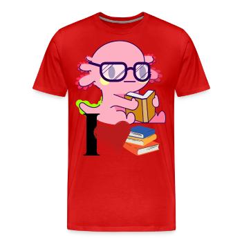 Axolotl Buchliebe - süßer Cartoon Axo mit Brille - Männer Premium Bio T-Shirt - Rot - Vorne - Damien (186cm)
