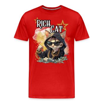 Rich Cat, Humor, Spaß, Fun, Cool, Luxus, Reich, - Männer Premium Bio T-Shirt - Rot - Vorne - Damien (186cm)