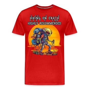 Randonnée sur Terre fortement recommandée. Alien, Randonnée - T-shirt bio Premium Homme - rouge - Devant - Damien (186cm)