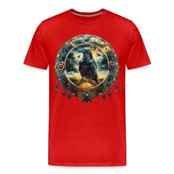 Mystischer Rabe, Emblem, Symbolik, Magie, Fantasie - Männer Premium Bio T-Shirt - Rot - Vorne - Damien (186cm)