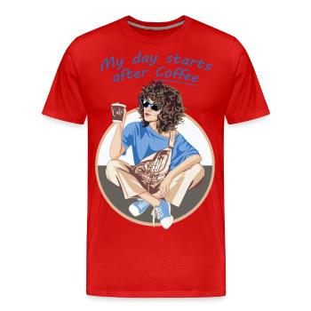 My day starts after coffee - Men's Premium Organic T-Shirt - red - Front - Damien (186cm)