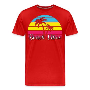 Ambiance de plage. Été, Soleil, Vacances, Palmiers, Rétro, - T-shirt bio Premium Homme - rouge - Devant - Damien (186cm)