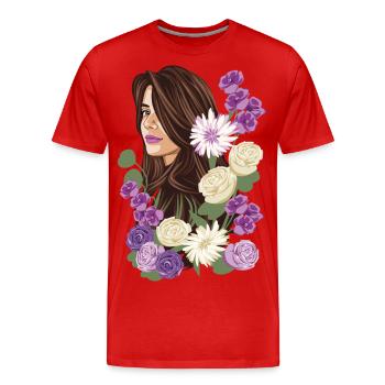 VIOLET Femme Illustration Fleurs Violettes Et Blanches - T-shirt bio Premium Homme - rouge - Devant - Damien (186cm)