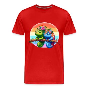 C’est normal d’être gay, fierté LGBTQ+ des caméléons - T-shirt bio Premium Homme - rouge - Devant - Damien (186cm)