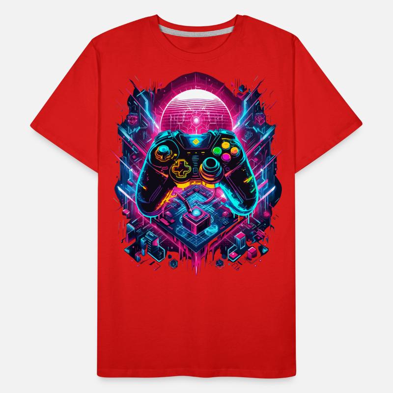 Vibrant Cyberpunk Gaming Controller Graphics Men's Premium Organic T-Shirt