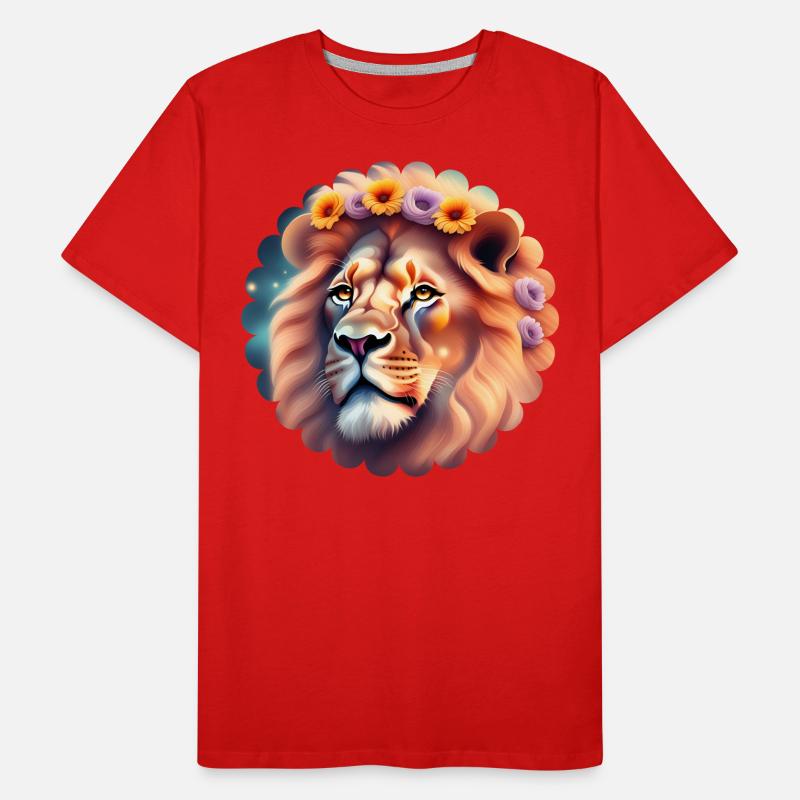 Ein Löwenkopf mit Blumen Männer Premium Bio T-Shirt