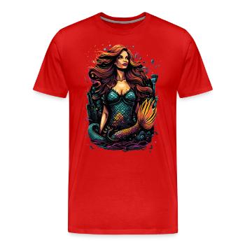 La sirène colorée - une métropole pleine d’imagination - T-shirt bio Premium Homme - rouge - Devant - Damien (186cm)