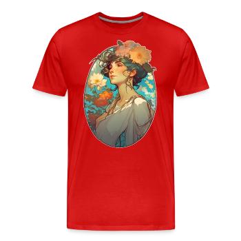 Florales Porträt einer Frau im Jugendstil - Männer Premium Bio T-Shirt - Rot - Vorne - Damien (186cm)