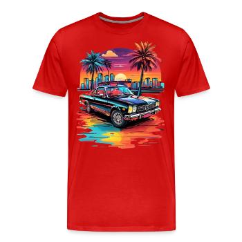 Retro Car Cruiser bei Sonnenuntergang - Männer Premium Bio T-Shirt - Rot - Vorne - Damien (186cm)