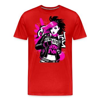 Street Art punk urbain aux accents rose fluo - T-shirt bio Premium Homme - rouge - Devant - Damien (186cm)