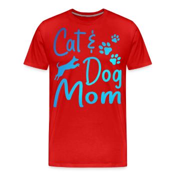 Pet Cat And Dog Mom Tees For Women, Cat Dog Mom - Men's Premium Organic T-Shirt - red - Front - Damien (186cm)
