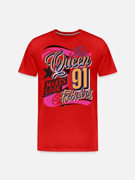 91st Birthday Queen Women - Men's Premium Organic T-Shirt - red