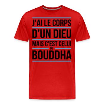 T-shirt humour Bouddha Corps d’un dieu - T-shirt bio Premium Homme - rouge - Devant - Damien (186cm)