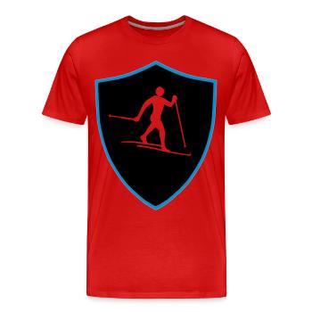 Langlauf Schild - Männer Premium Bio T-Shirt - Rot - Vorne - Damien (186cm)