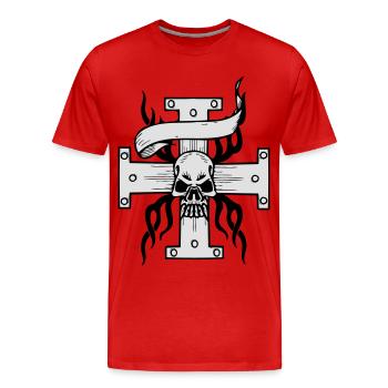 Totenkoop, Totenschädel,Kreuz,kreuz, - Männer Premium Bio T-Shirt - Rot - Vorne - Damien (186cm)