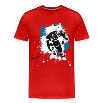 rondelle de hockey joueur de hockey attaque ours polaires requins - T-shirt bio Premium Homme - rouge - Devant - Damien (186cm)