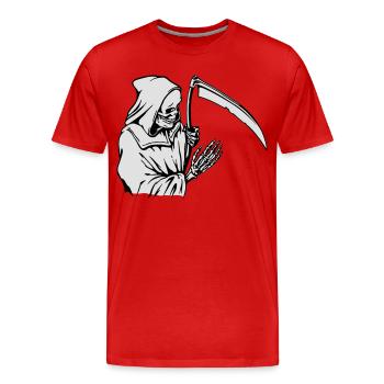 Grim Reaper silhouette with scythe - Men's Premium Organic T-Shirt - red - Front - Damien (186cm)