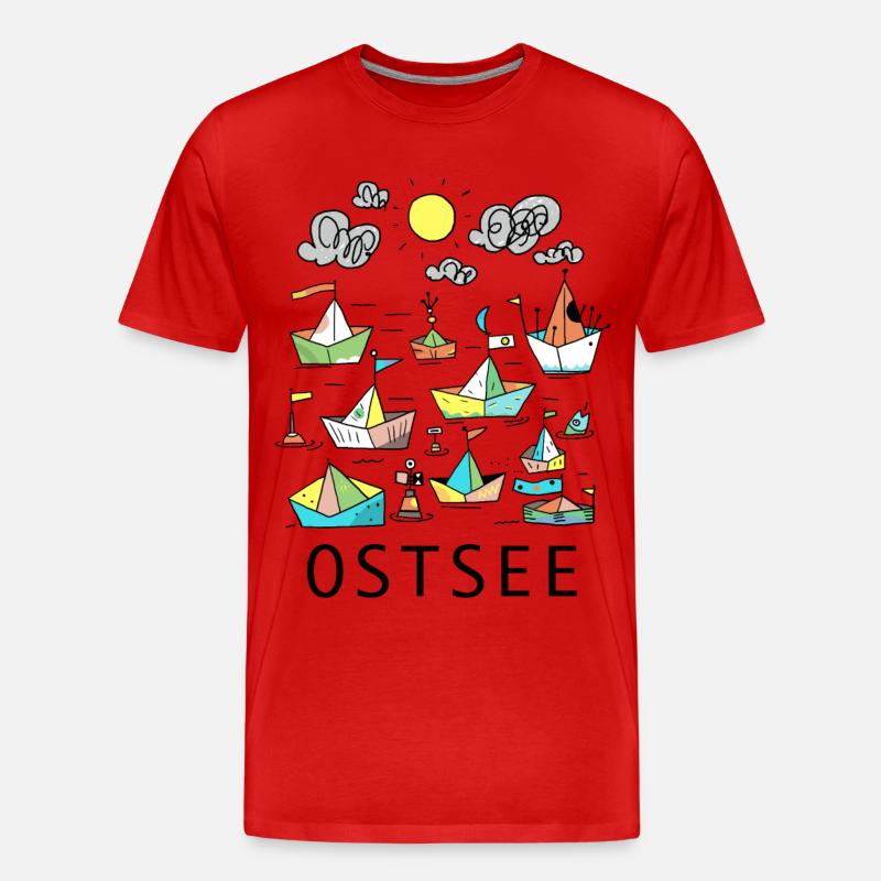 Origami-Boote im bunten Abendlicht - Männer Premium Bio T-Shirt - Rot