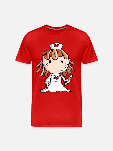 Krankenschwester Comic mit Herz und Spritze - Männer Premium Bio T-Shirt - Rot