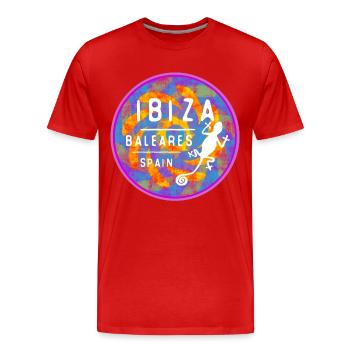 Illustration colorée de l’île des îles Baléares d’Ibiza - T-shirt bio Premium Homme - rouge - Devant - Damien (186cm)