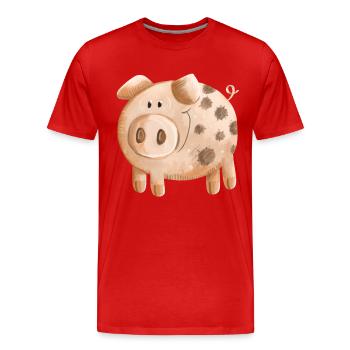 Petit cochon rose - cochon - porcelet - T-shirt bio Premium Homme - rouge - Devant - Damien (186cm)