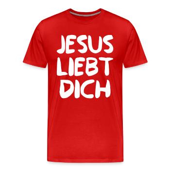 Jesus Liebt Dich Schriftzug - Männer Premium Bio T-Shirt - Rot - Vorne - Damien (186cm)