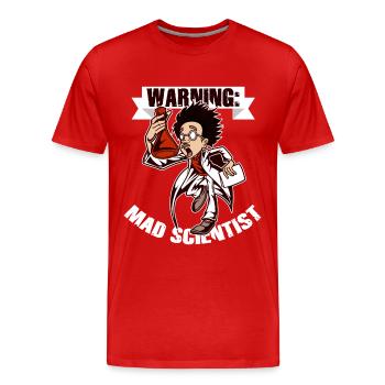 Warnung: Verrückter Wissenschaftler, Zeichentrick-Labor-Humor - Männer Premium Bio T-Shirt - Rot - Vorne - Damien (186cm)