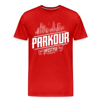 Parkour Lifestyle - Parkour Passion - Freerunning - T-shirt bio Premium Homme - rouge - Devant - Damien (186cm)