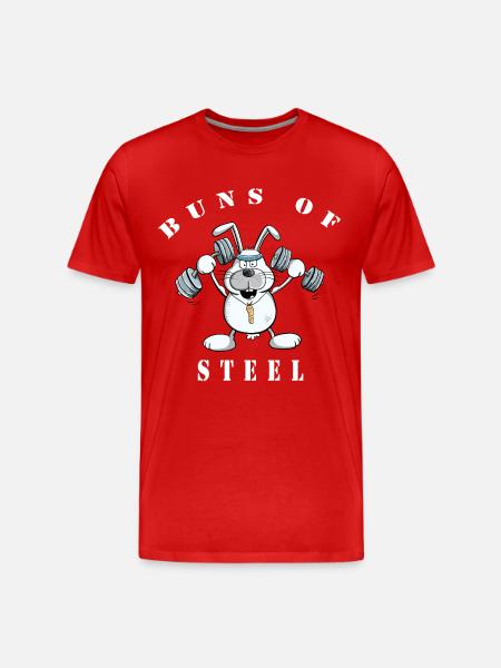 Cool Buns Of Steel Bunny fa allenamento per la forza - Maglietta ecologica premium da uomo - rosso